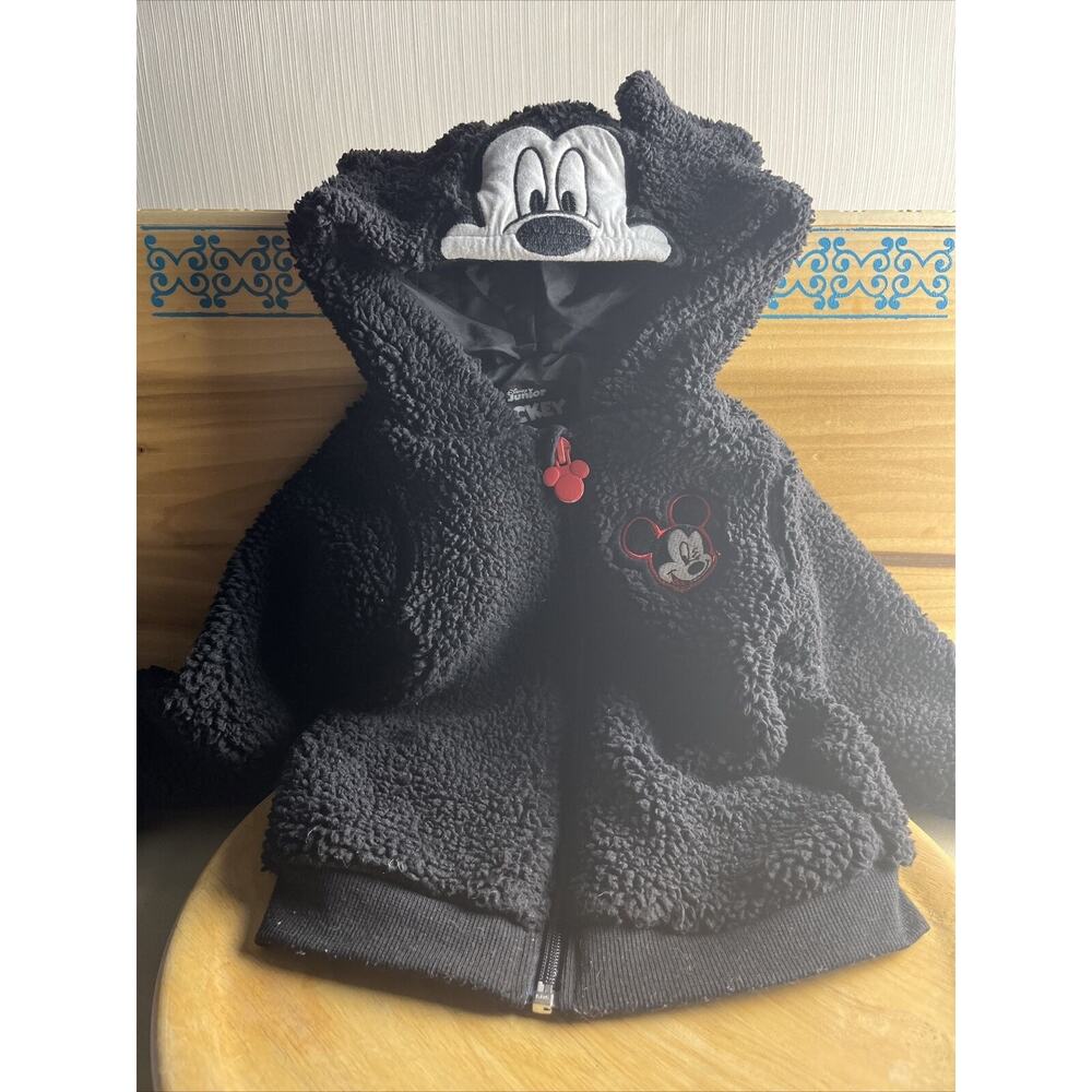 Disney Mickey Mouse 2T Boy Hooded Jacket Zip Cardigan Black Red